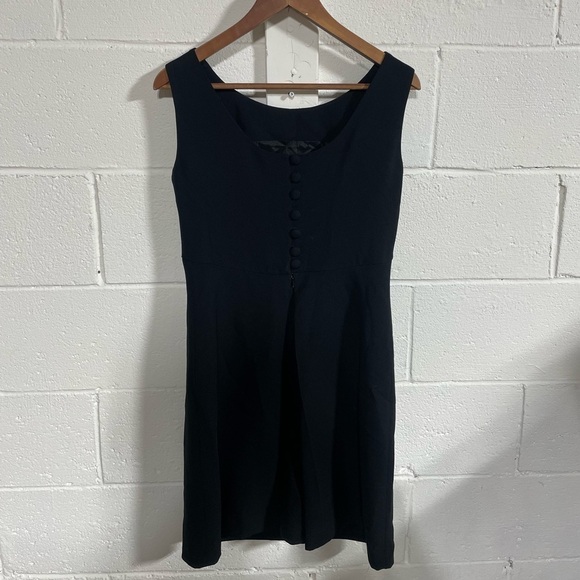 Jones New York Black A-Line Back Button Half Zip Pleated Detailing Dress Sz 6 - Picture 4 of 4